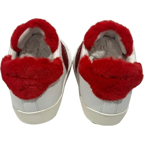 Love Moschino Logo Glitter-Red Heart With Red Faux Fur detail low-top sneaker - Picture 10 of 16